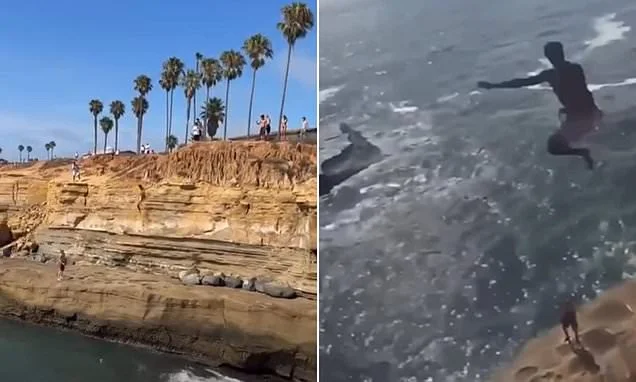 Teen's cliff jump goes horrifically wrong after he strikes rock on way down before plunging into ocean