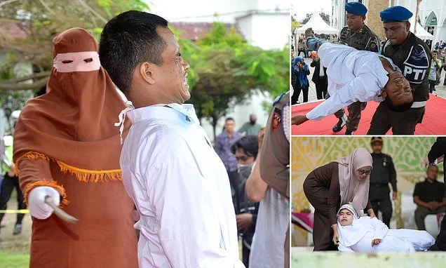 Inside Aceh's brutal public canings where gleeful crowds watch men and women being whipped until they pass out under Sharia law punishment for sex outside marriage and gambling