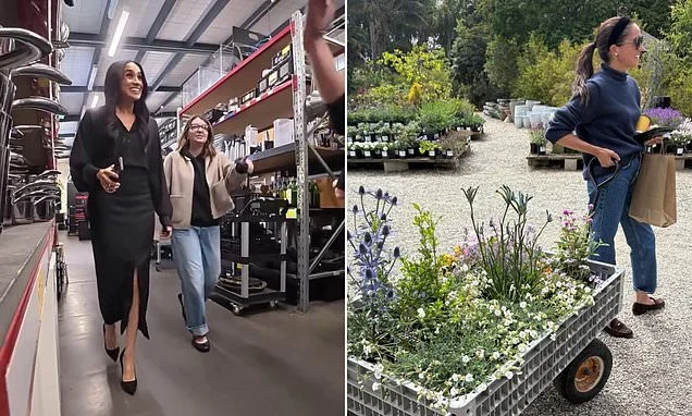 Meghan's low-key weekend! Duchess carts around a trolley full of flowers during visit to garden centre after sharing behind-the-scenes clip from her MasterChef Australia appearance