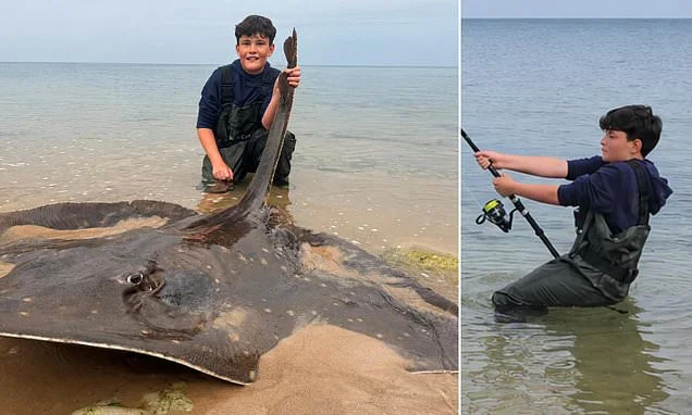Schoolboy angler, 14, catches mega 195lb skate fish - 'breaking nationwide record' for biggest caught by a child