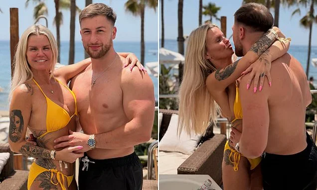 Bikini-clad Kerry Katona, 45, packs on the PDA with her toyboy boyfriend Paolo Margaglione, 33, as they enjoy a romantic beach getaway