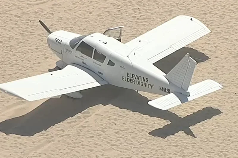 Panic on packed California beach as plane loses engine and crash-lands among crowds