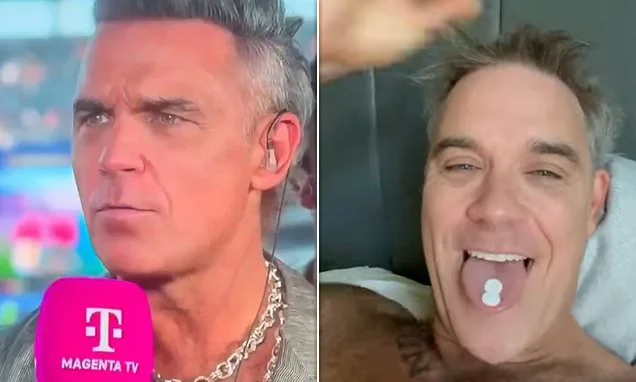 Robbie Williams addresses white substance incident during live World Cup interview and says his 'fake apology' has had 27 million views
