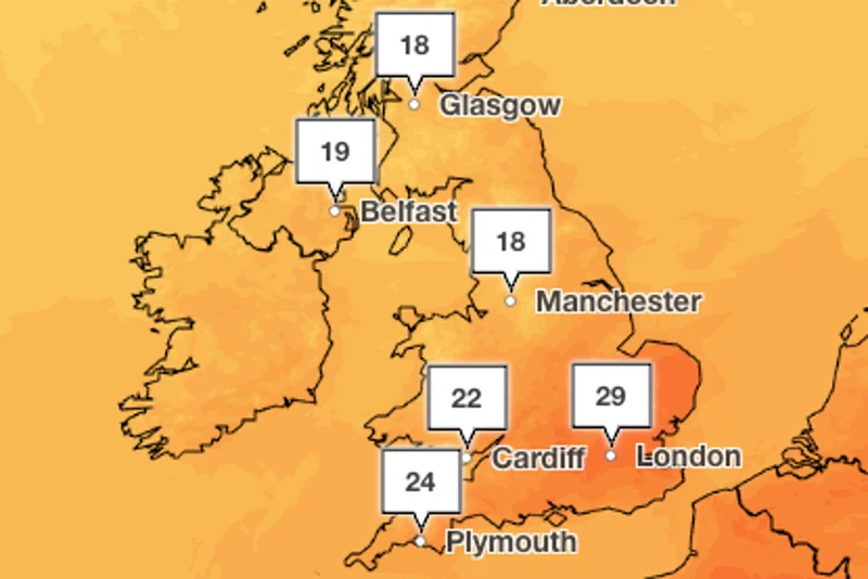Weather mapped: Where temperatures will hit 29C this weekend – and where it will rain