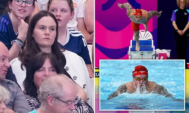 Adam Ramsay-Peaty's wife Holly watches on as star reaches 100m breaststroke final after bizarre 10-minute delay to heats - and local hero Duncan Scott surges to gold