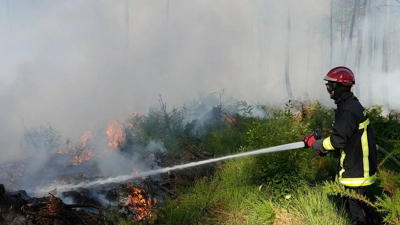 French wildfire’s advance halted but higher temperatures pose renewed threat