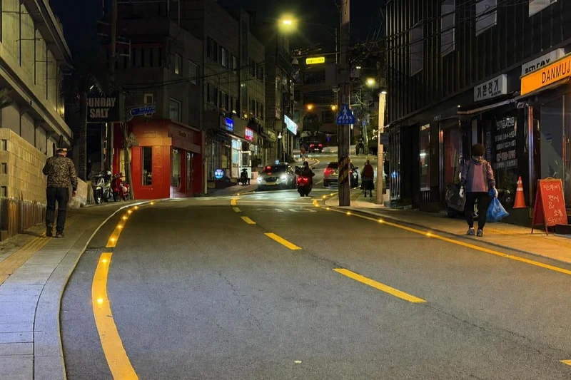 Solar-lit streets protect pedestrians at night in Seoul's Gyeongnidan area