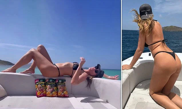 Heidi Klum, 53, wears tiny thong bikini on a yacht as she gorges on pastries, macarons and crisps after revealing she's embracing a 'fuller figure' as a result of menopause