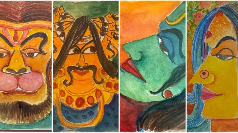 Mural artist Manoj Mathasseril paints characters from The Ramayana in the month of Karkkadakam, one painting a day