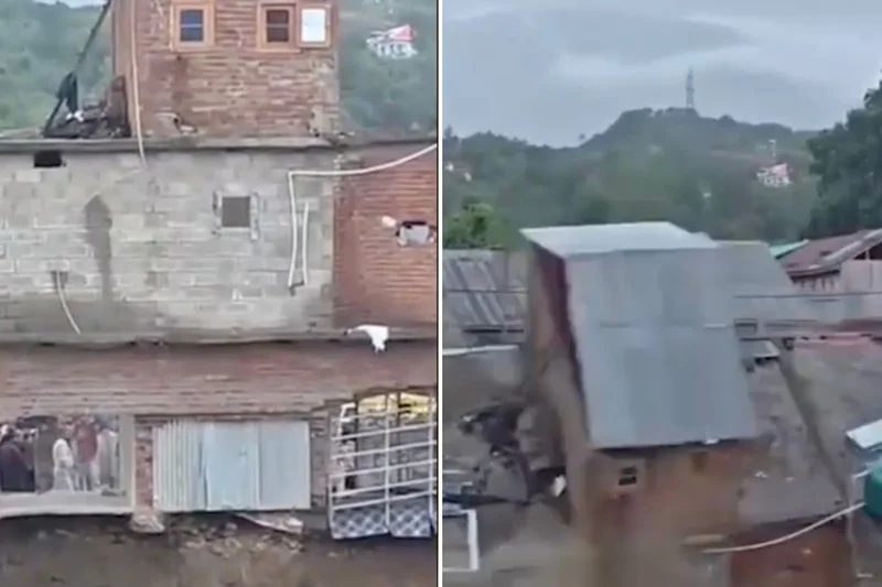 Entire row of shops dragged underwater in powerful flooding