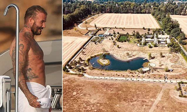From Golden Balls to golden fields: Green-fingered David Beckham will jet back from Ibiza to find the heatwave's turned his £12million Cotswolds estate into an arid dust bowl