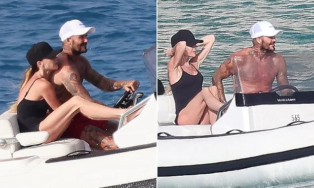 Victoria Beckham wraps her legs around husband David on speedboat while wearing skimpy swimsuit as he gives James Bond a run for his money in Formentera