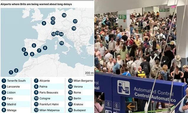 The European airports where Brits are facing hours-long queues - as EU border check changes hit summer holiday getaway