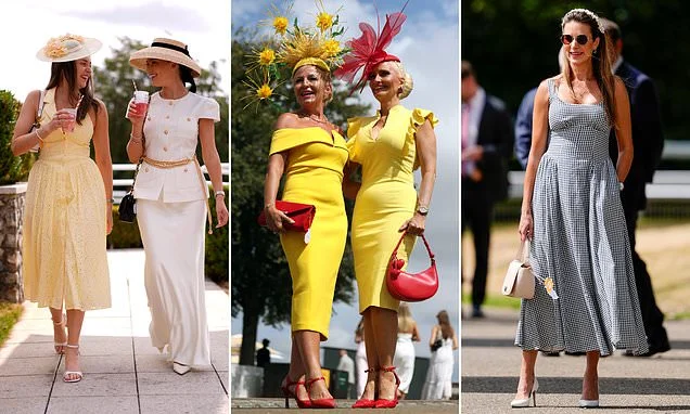 Feeling glorious! Goodwood racegoers pull out all the stops in plunging necklines, eye-catching hats and bright dresses as they kick off day one in style