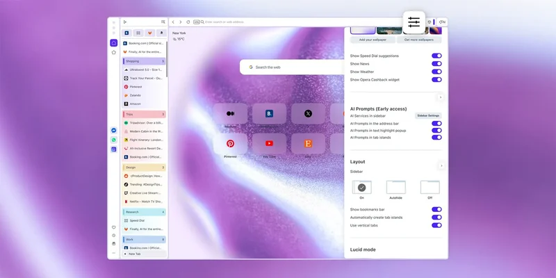 Opera One browser joins the vertical tab club, expands Google Lens integration
