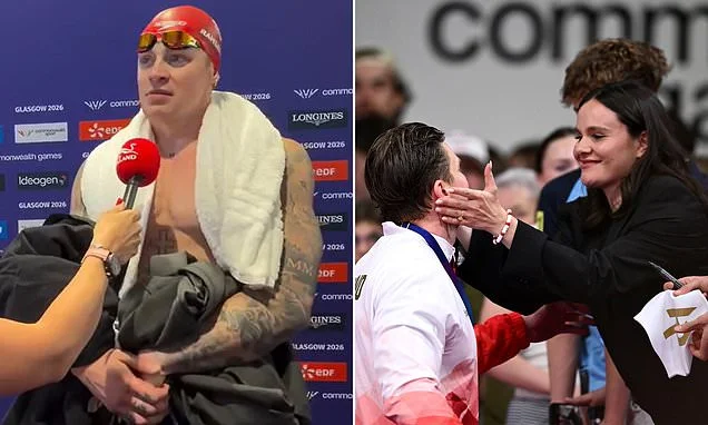 Adam Ramsay-Peaty says fatherhood has made him more emotional as he celebrates reaching 50m breaststroke final with pregnant wife Holly cheering him on - after insisting his bitter family feud 'is no fault of my own'