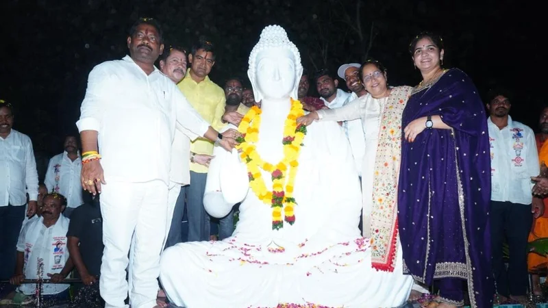 Statues of the Buddha and N.T. Rama Rao unveiled at Parasam village