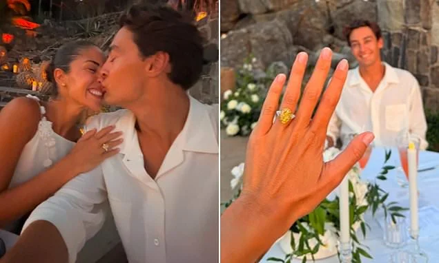Formula One star George Russell reveals he's engaged to his long-term girlfriend Carmen Mundt as he shares snaps of stunning candlelit proposal - weeks after hinting at marriage plans