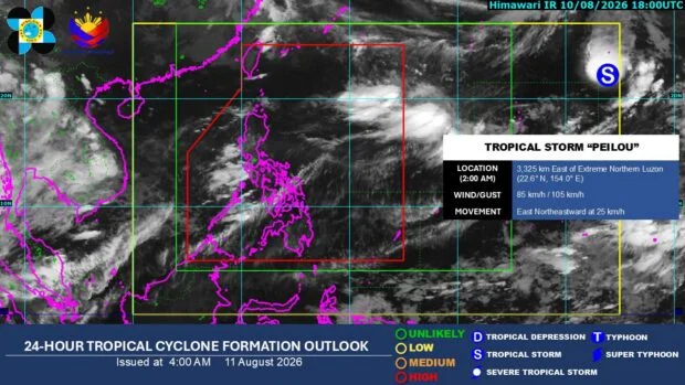 Tropical Storm Peilou moves farther from PH, unlikely to affect local weather