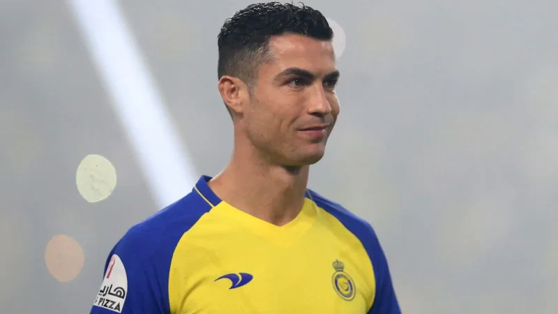 Ronaldo reacts as he scores in his first game of season for Al-Nassr