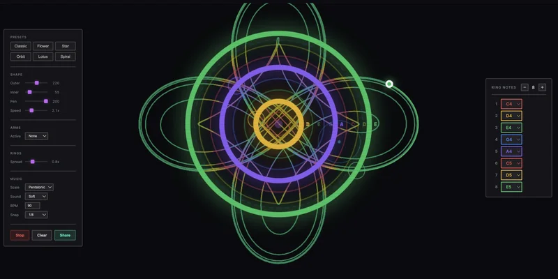 Doodle generative compositions in your browser with Musical Spirograph