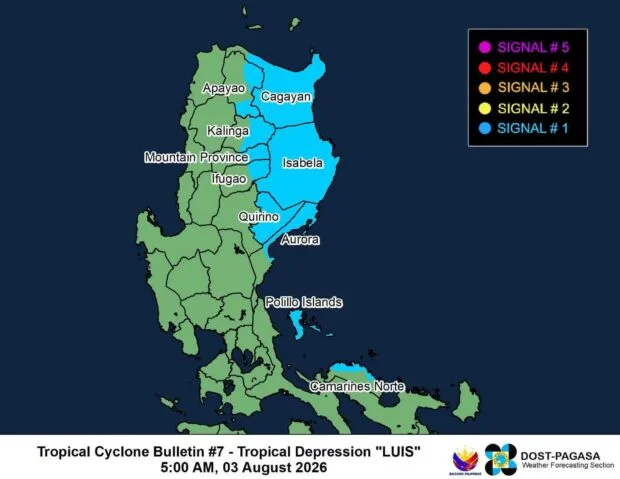 10 Luzon areas under Signal No. 1 as TD Luis maintains intensity