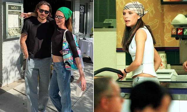 Nicola Peltz steals mother-in-law Victoria's style in headscarf and jeans and she shares snaps of her and Brooklyn after narrowly missing the Beckham family