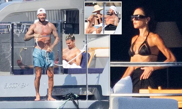 Victoria Beckham, 52, slips into a semi-sheer bikini with shirtless David on their £16million superyacht in Cannes - but will they risk a run-in with estranged son Brooklyn?