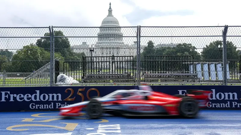 Cars hit the Freedom 250 Grand Prix circuit for the first time in a damp practice session