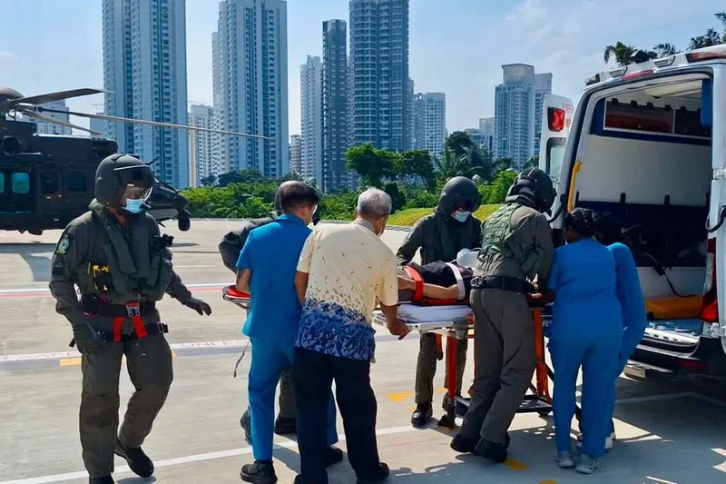 RSAF carries out helicopter rescue for ailing vessel crew member at sea