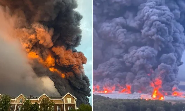 Moment apocalyptic fire engulfs huge 'Russian Amazon' warehouse near Moscow after Ukrainian attack - as British-made drones used for 'deep strikes' on mainland for the first time