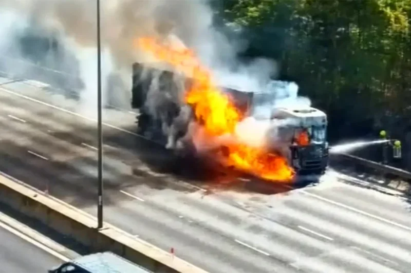 Severe delays as lorry catches fire on M6