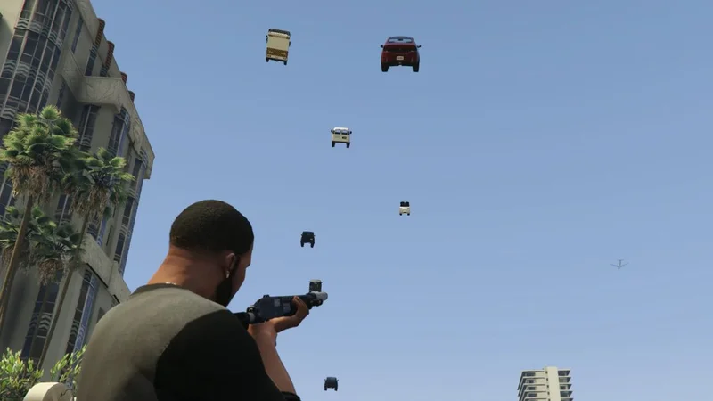 Today in GTA 5 mods: Turning Franklin into a walking car-cannon