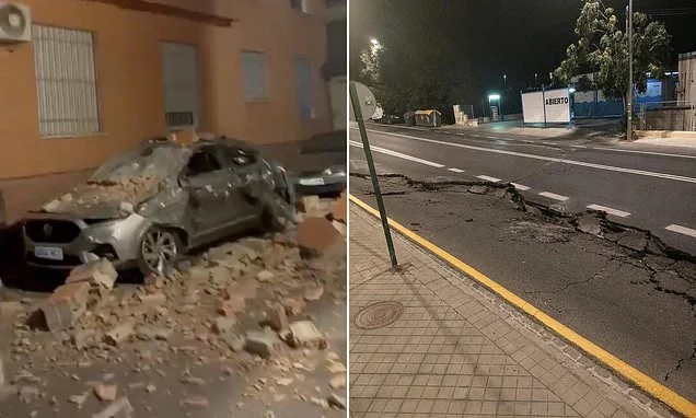 Spain tourist destination hit by 5 magnitude earthquake in the dead of night leaving roads cracked and buildings shuddering