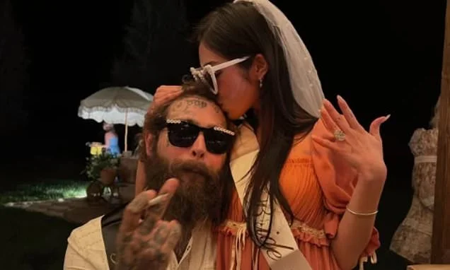 Post Malone is engaged! Rapper proposes to on-off girlfriend Christy Lee as she flashes HUGE diamond ring and wears bride-to-be sash - 14 months after couple split