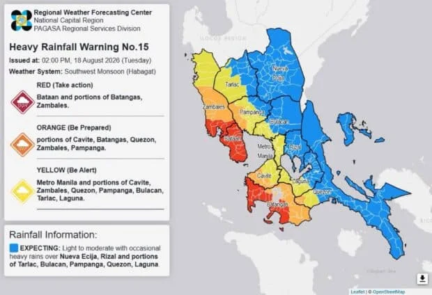 Heavy rainfall warnings still up in Luzon areas on Tuesday afternoon