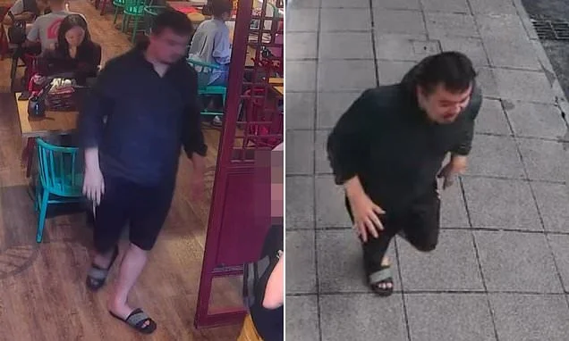 Moment flip-flop-clad noodle-eater flees Chinese restaurant without paying as furious staff give chase