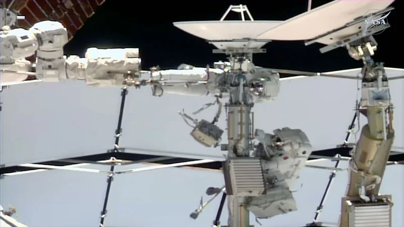 NASA astronaut and 1st female French spacewalker remove failed ISS antenna but run out of time for replacement