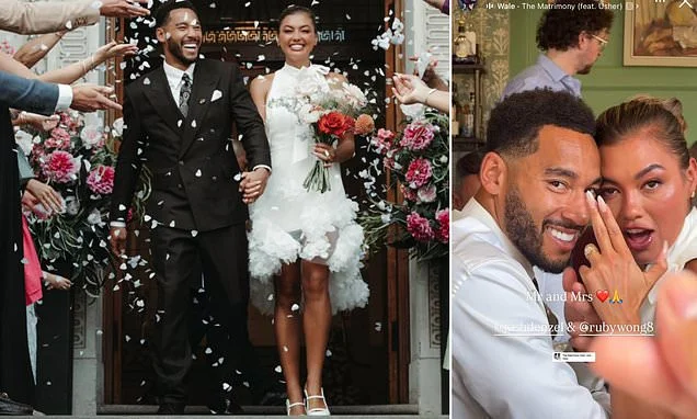 Love Island star Josh Denzel marries his stunning model partner Ruby Wong at Marylebone Town Hall as Wes Nelson gives glimpse at celebrations