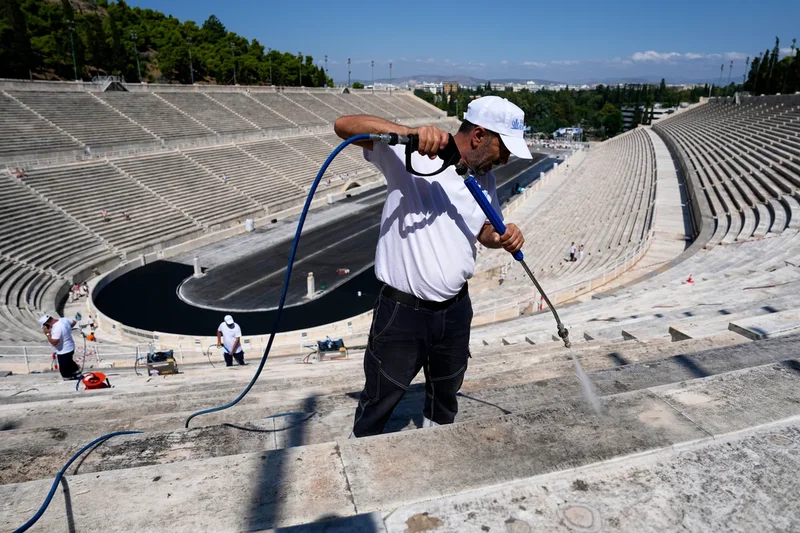 Athens’ all-marble Olympic Stadium gets first major clean in a century