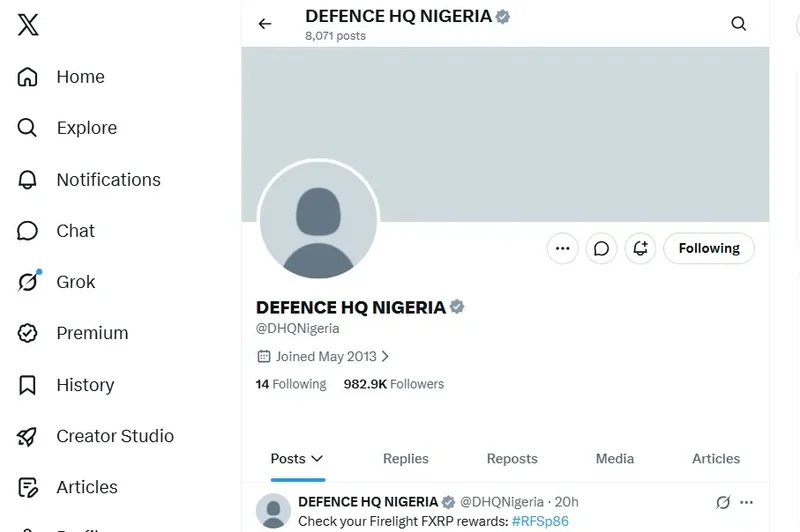 X account of Nigerian military headquarters hacked – Official