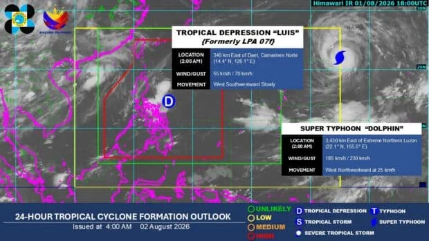 Signal No. 1 up in 3 Luzon areas due to Tropical Depression Luis