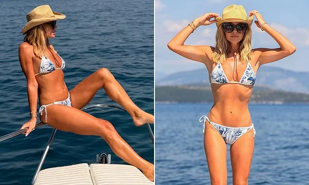 Amanda Holden, 55, poses in a floral bikini on boat trip and declares her 'onslaught of annual swimwear snaps are over' as she ends Corfu holiday