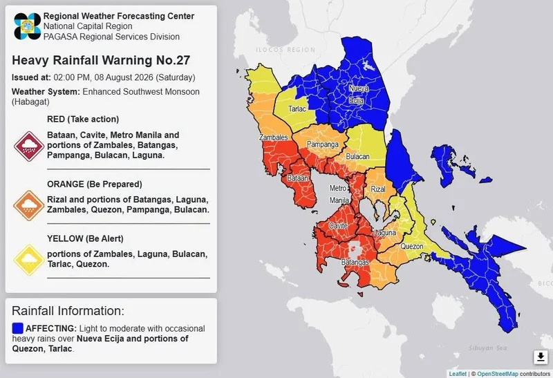 Red rainfall warning up over Metro Manila, nearby areas amid habagat
