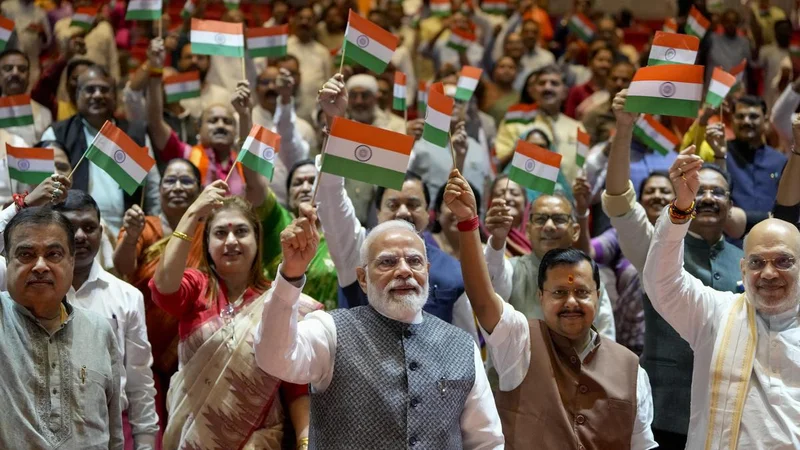 Tricolour-waving MPs greet PM Modi at ‘Mangal Milan’, raise slogans of ‘Vande Mataram’