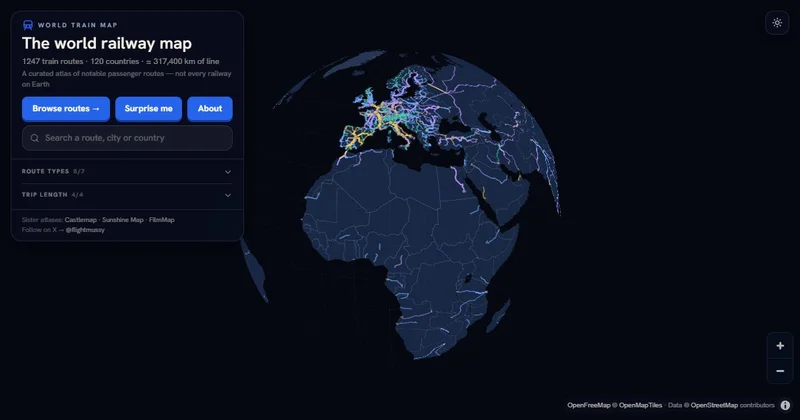 World Train Map – 1247 train routes around the world