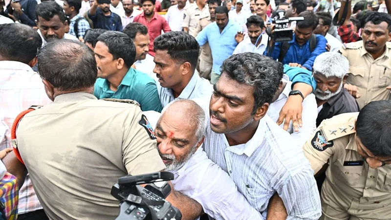 TDP, YSRCP workers clash at DSC protest in Vijayawada, Vizag; Malladi Vishnu taken into custody