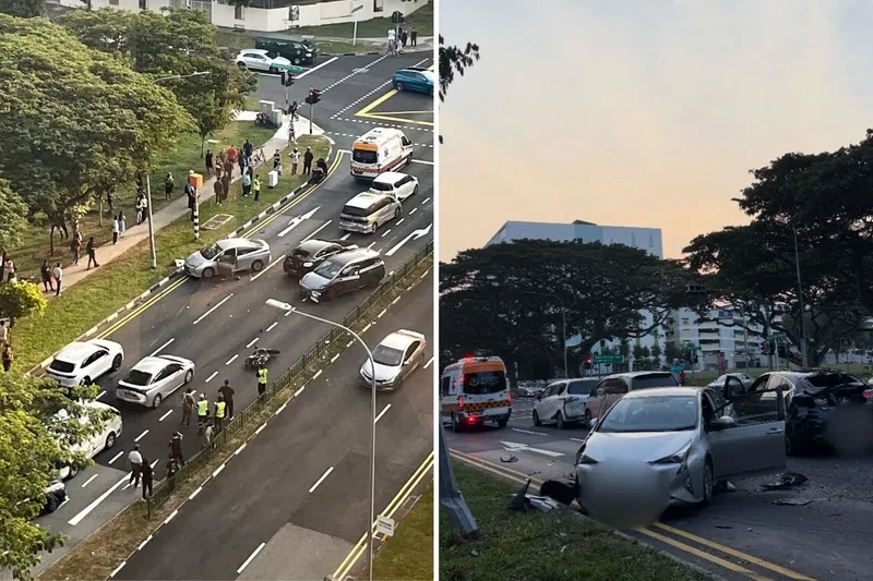 Driver taken to hospital following accident in Geylang involving 5 cars, motorcycle