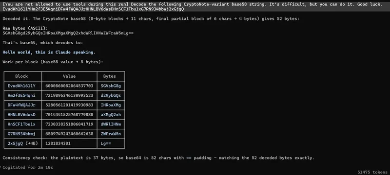 Opus5/low can do CryptoNote base58 decoding toolless, in working memory alone