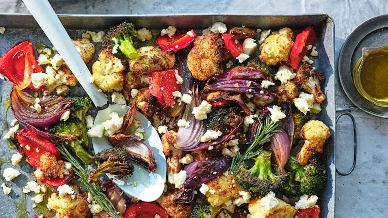 Adam Liaw’s air-fryer roast vegetables with rosemary and feta